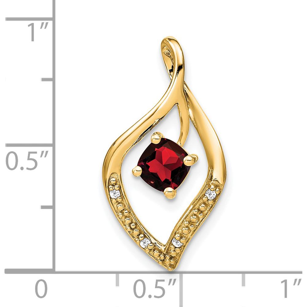 14K Yellow Gold 5mm Cushion Cut Garnet and Diamond Leaf Design Pendant - 0.7 Carat Total Garnet Weight by Lumare Gioia