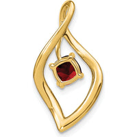 14K Yellow Gold 5mm Cushion Cut Garnet and Diamond Leaf Design Pendant - 0.7 Carat Total Garnet Weight by Lumare Gioia