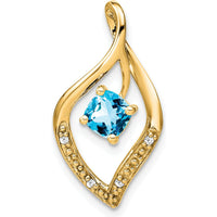 14K Yellow Gold 5mm Cushion Swiss Blue Topaz and Diamond Leaf Pendant - 0.7 Carat Total Gemstone Weight by Lumare Gioia