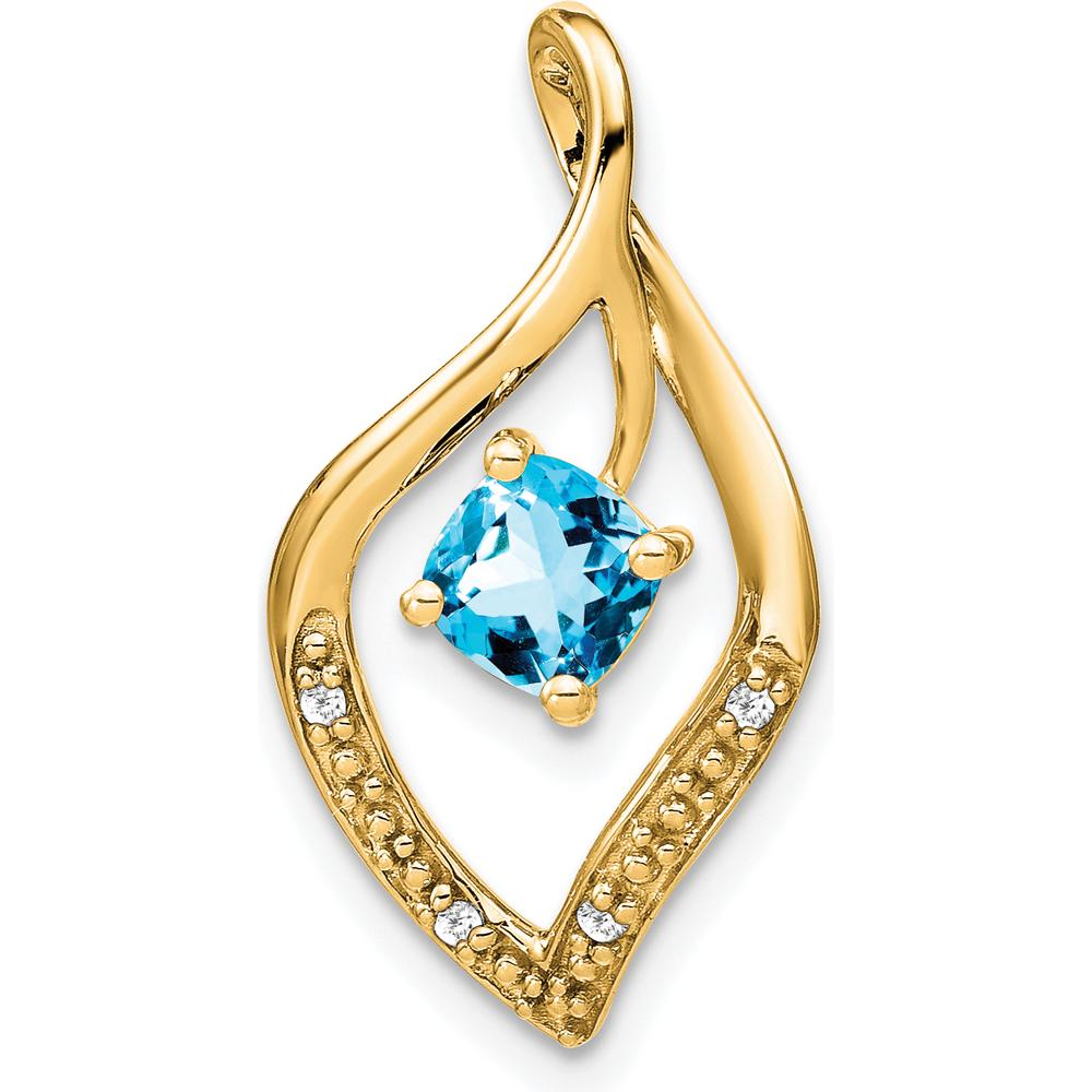 14K Yellow Gold 5mm Cushion Swiss Blue Topaz and Diamond Leaf Pendant - 0.7 Carat Total Gemstone Weight by Lumare Gioia