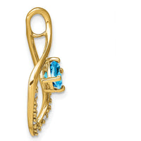 14K Yellow Gold 5mm Cushion Swiss Blue Topaz and Diamond Leaf Pendant - 0.7 Carat Total Gemstone Weight by Lumare Gioia