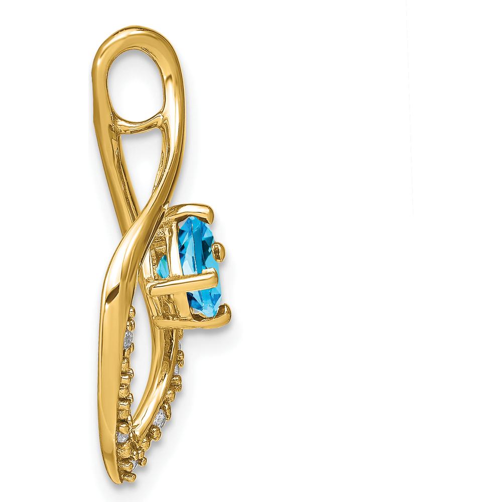 14K Yellow Gold 5mm Cushion Swiss Blue Topaz and Diamond Leaf Pendant - 0.7 Carat Total Gemstone Weight by Lumare Gioia