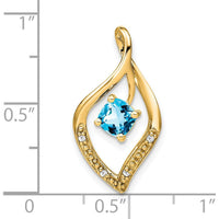 14K Yellow Gold 5mm Cushion Swiss Blue Topaz and Diamond Leaf Pendant - 0.7 Carat Total Gemstone Weight by Lumare Gioia