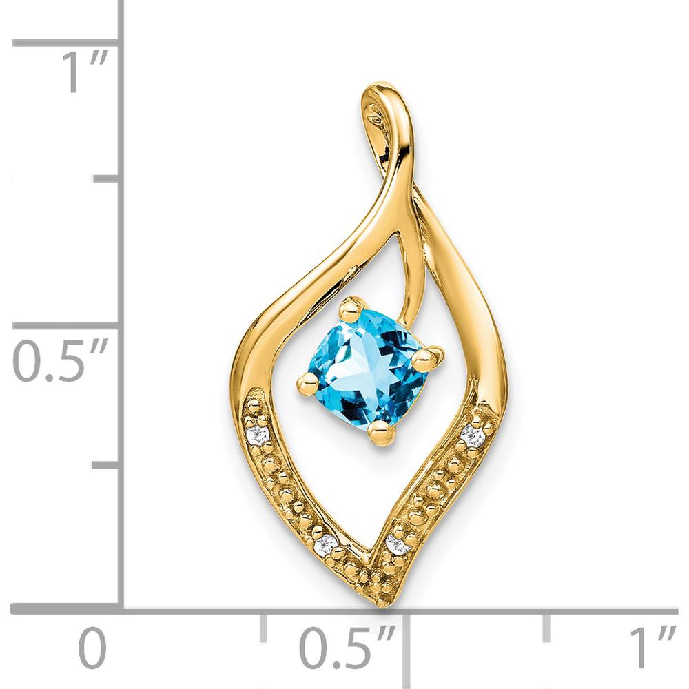 14K Yellow Gold 5mm Cushion Swiss Blue Topaz and Diamond Leaf Pendant - 0.7 Carat Total Gemstone Weight by Lumare Gioia