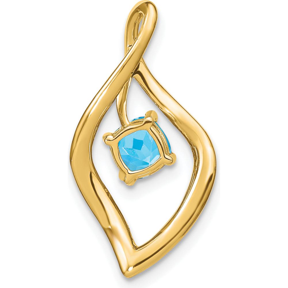 14K Yellow Gold 5mm Cushion Swiss Blue Topaz and Diamond Leaf Pendant - 0.7 Carat Total Gemstone Weight by Lumare Gioia