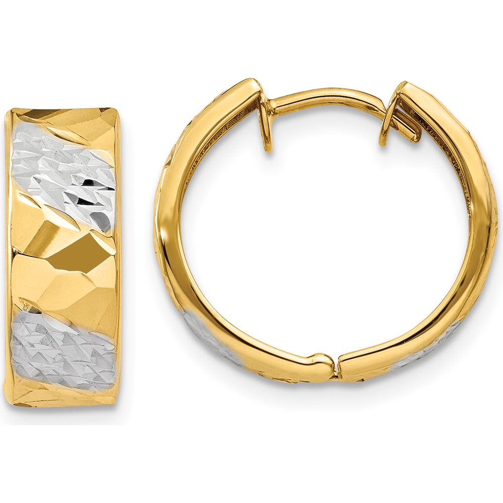 14K Yellow Gold 5mm Diamond-Cut Rhodium Hoop Earrings by 0