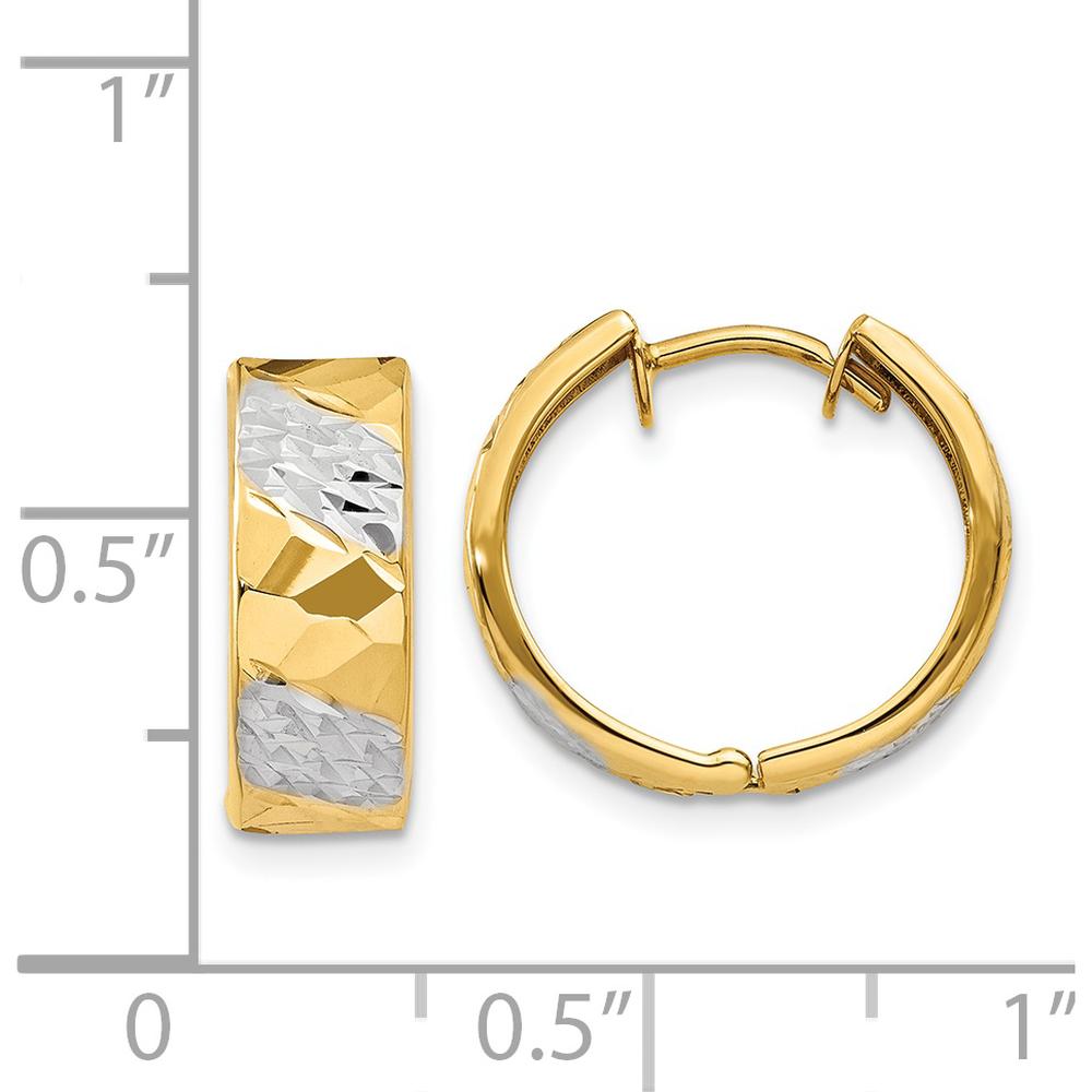 14K Yellow Gold 5mm Diamond-Cut Rhodium Hoop Earrings by 0