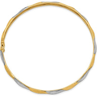 14K Yellow Gold 5mm Flexible Bangle Bracelet with Polished and Satin Diamond-Cut Finish and Rhodium Accents by Oro Pregiato