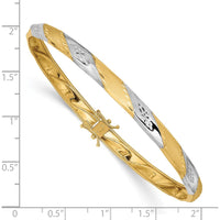 14K Yellow Gold 5mm Flexible Bangle Bracelet with Polished and Satin Diamond-Cut Finish and Rhodium Accents by Oro Pregiato