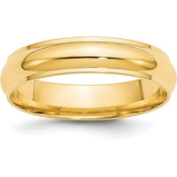 14K Yellow Gold 5mm Half Round Wedding Band with Ridged Edges - Size 14 by Luciano & Cie