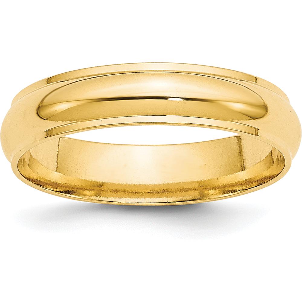 14K Yellow Gold 5mm Half Round Wedding Band with Ridged Edges - Size 14 by Luciano & Cie