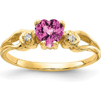 14K Yellow Gold 5mm Heart Pink Sapphire and Diamond Accent Ring - 0.62 Carat Pink Sapphire and 0.02 Carat Total Diamond Weight by Monteluci Fine Jewelry