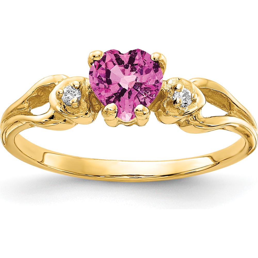 14K Yellow Gold 5mm Heart Pink Sapphire and Diamond Accent Ring - 0.62 Carat Pink Sapphire and 0.02 Carat Total Diamond Weight by Monteluci Fine Jewelry
