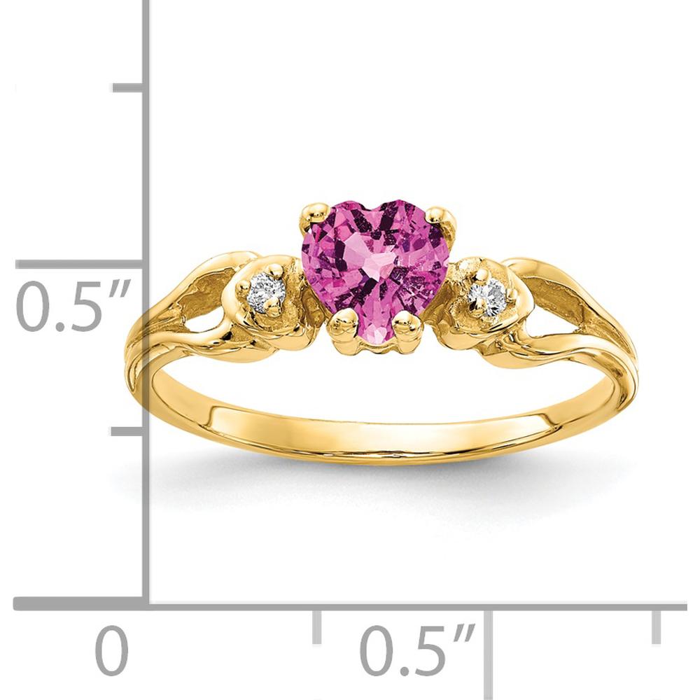 14K Yellow Gold 5mm Heart Pink Sapphire and Diamond Accent Ring - 0.62 Carat Pink Sapphire and 0.02 Carat Total Diamond Weight by Monteluci Fine Jewelry