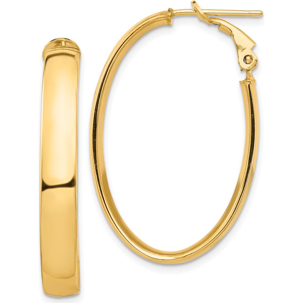 14K Yellow Gold 5mm High Polished Oval Omega Back Hoop Earrings - Classic Women's Jewelry by Oro Pregiato