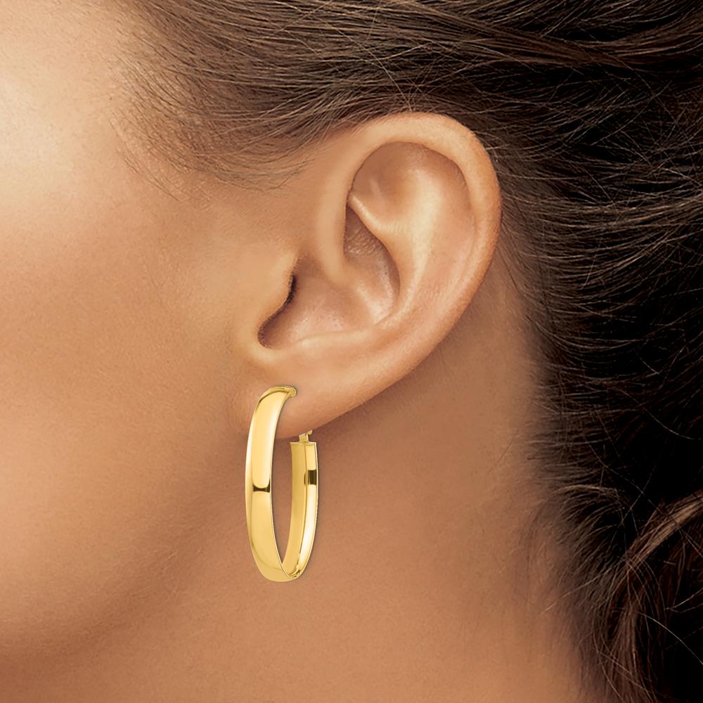 14K Yellow Gold 5mm High Polished Oval Omega Back Hoop Earrings - Classic Women's Jewelry by Oro Pregiato