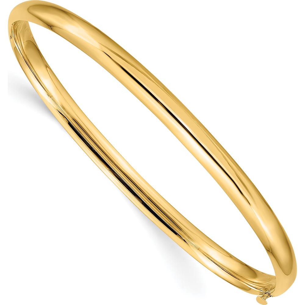 14K Yellow Gold 5mm Hinged Oval Bangle Bracelet with Polished Finish by Oro Pregiato