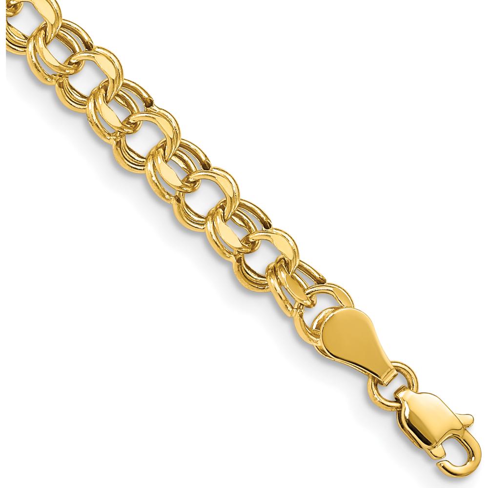 14K Yellow Gold 5mm Hollow Double Link Charm Bracelet with Diamond-Cut Texture - 7.25" Length by 0
