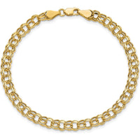 14K Yellow Gold 5mm Hollow Double Link Charm Bracelet with Diamond-Cut Texture - 7.25" Length by 0