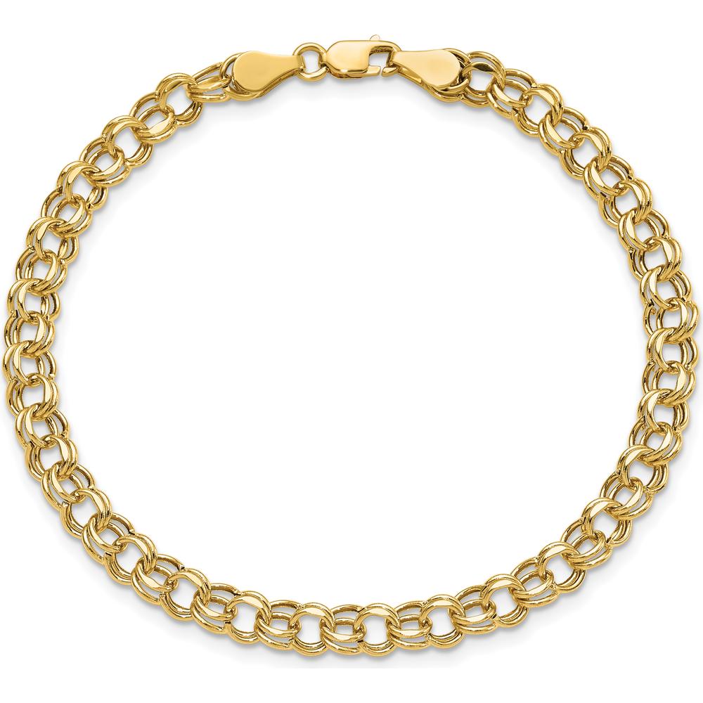 14K Yellow Gold 5mm Hollow Double Link Charm Bracelet with Diamond-Cut Texture - 7.25" Length by 0