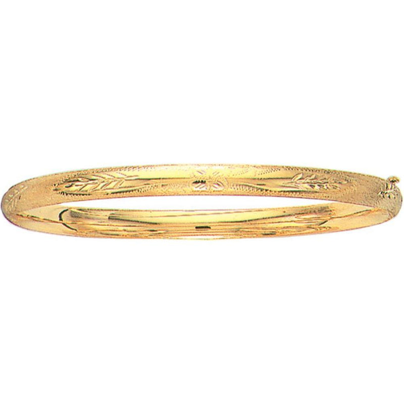 14K Yellow Gold 5mm Polished Floral Design Bangle Bracelet - 7" by Orozza Fine Jewelry