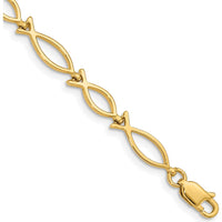 14K Yellow Gold 5mm Religious Ichthus Fish Bracelet - 7 Inches by Oro Pregiato