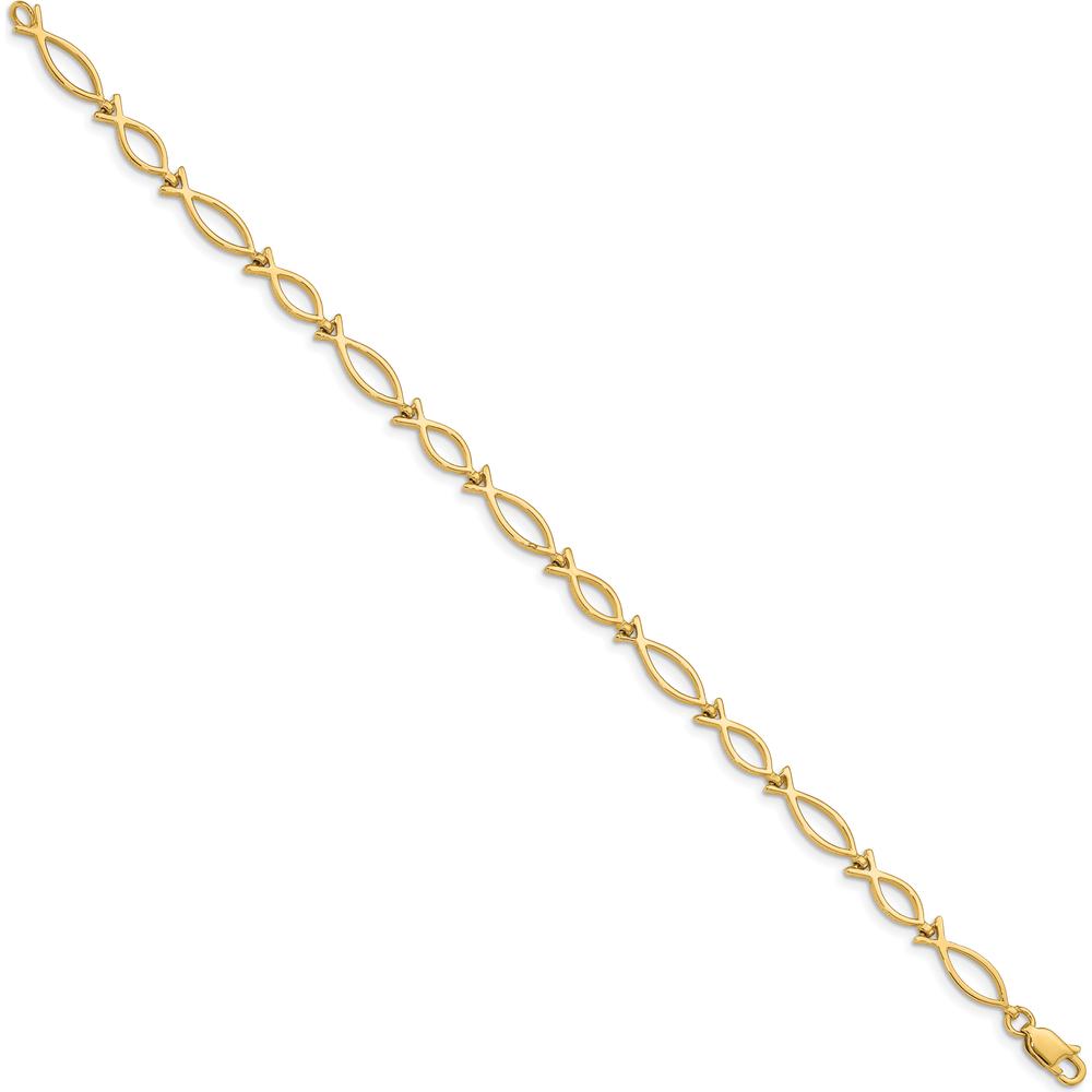 14K Yellow Gold 5mm Religious Ichthus Fish Bracelet - 7 Inches by Oro Pregiato