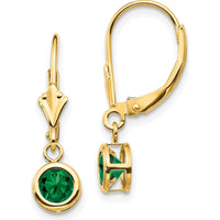 14K Yellow Gold 5mm Round Mount St. Helens Leverback Earrings - 1.0 Carat Total Helenite Weight by Monteluci Fine Jewelry