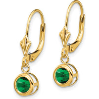 14K Yellow Gold 5mm Round Mount St. Helens Leverback Earrings - 1.0 Carat Total Helenite Weight by Monteluci Fine Jewelry