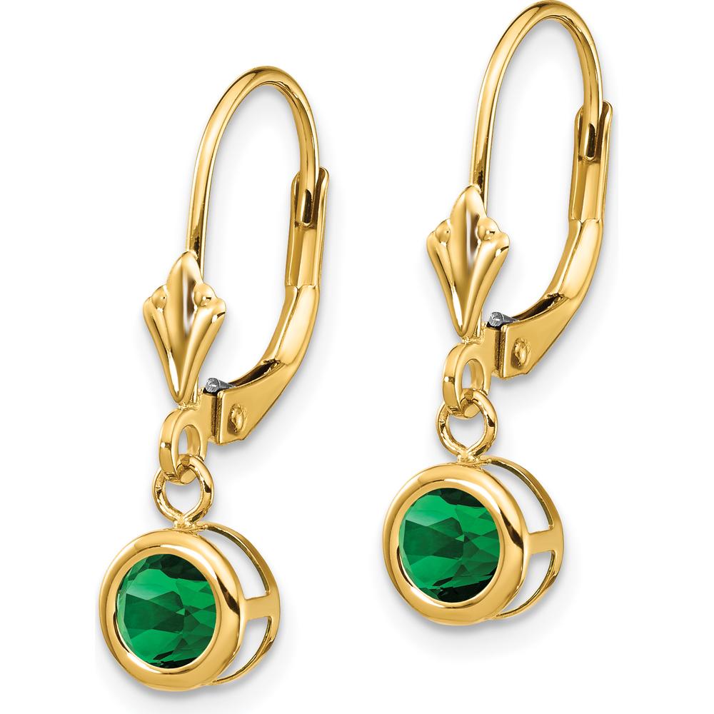 14K Yellow Gold 5mm Round Mount St. Helens Leverback Earrings - 1.0 Carat Total Helenite Weight by Monteluci Fine Jewelry