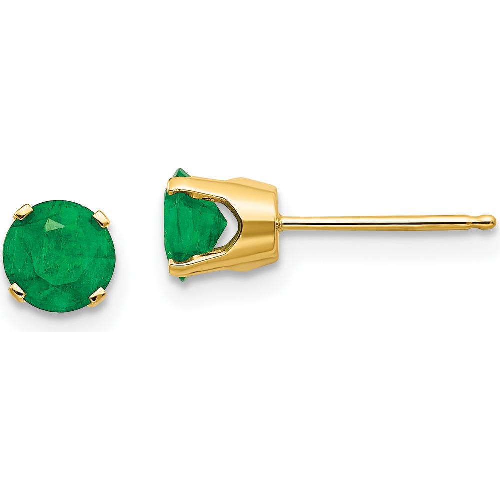 14K Yellow Gold 5mm Round Natural Emerald Stud Earrings - 0.48 Carat Total Gem Weight by Oro Pregiato