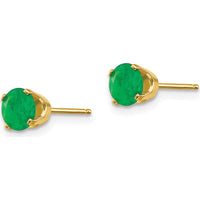 14K Yellow Gold 5mm Round Natural Emerald Stud Earrings - 0.48 Carat Total Gem Weight by Oro Pregiato