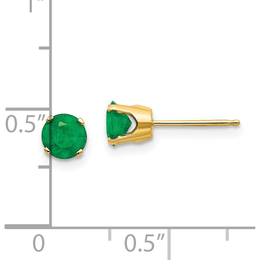 14K Yellow Gold 5mm Round Natural Emerald Stud Earrings - 0.48 Carat Total Gem Weight by Oro Pregiato
