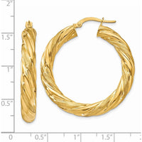 14K Yellow Gold 5mm Satin & Polished Twisted Hoop Earrings by Oro Pregiato