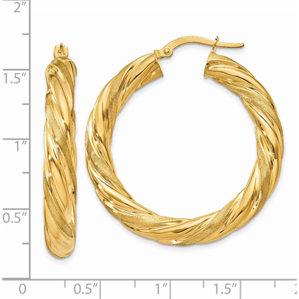 14K Yellow Gold 5mm Satin & Polished Twisted Hoop Earrings by Oro Pregiato