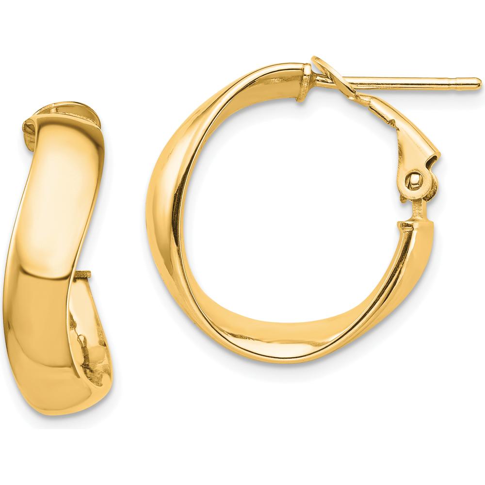 14K Yellow Gold 5mm Wavy Omega Back Hoop Earrings - Polished Finish by Oro Pregiato