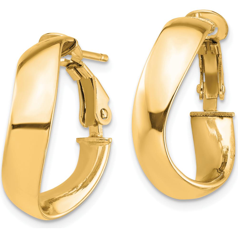 14K Yellow Gold 5mm Wavy Omega Back Hoop Earrings - Polished Finish by Oro Pregiato