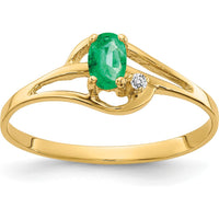 14K Yellow Gold 5x3mm Oval Emerald and Round Diamond Ring - 0.25 Carat Emerald, 0.012 Carat Diamond by Monteluci Fine Jewelry