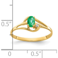 14K Yellow Gold 5x3mm Oval Emerald and Round Diamond Ring - 0.25 Carat Emerald, 0.012 Carat Diamond by Monteluci Fine Jewelry