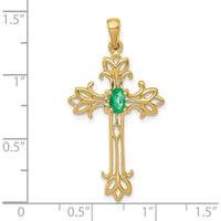 14K Yellow Gold 5x3mm Oval Emerald Cross Pendant with Faceted Emerald - 0.25 Carat by Monteluci Fine Jewelry