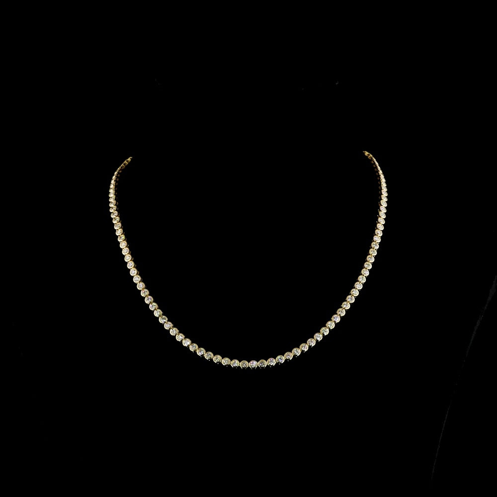 14K Yellow Gold 6.09 Carats Tennis Necklace with Bezel Set Round Lab Diamonds - 117 Stones, E-F Color, VS Clarity - Covaloro Fine Jewelry