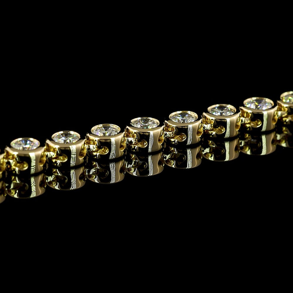 14K Yellow Gold 6.09 Carats Tennis Necklace with Bezel Set Round Lab Diamonds - 117 Stones, E-F Color, VS Clarity - Covaloro Fine Jewelry