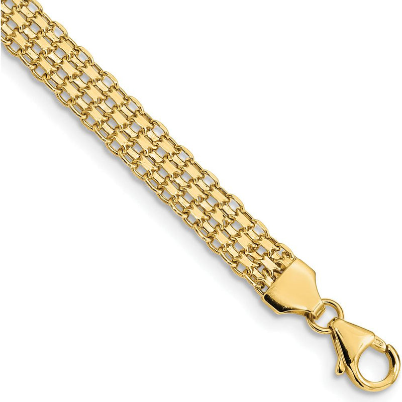 14K Yellow Gold 6.2mm Fancy Bismark Link Bracelet - 7.5" Length by 0