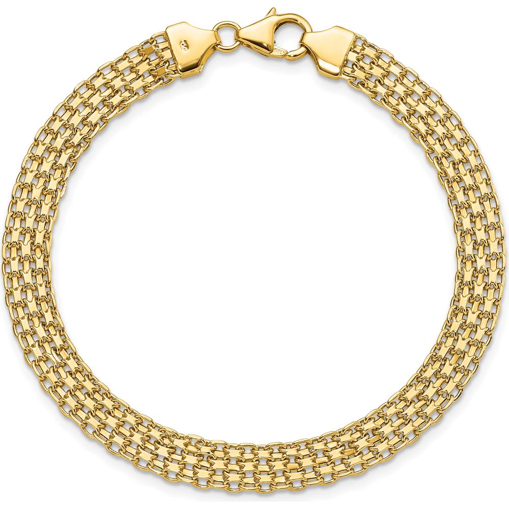 14K Yellow Gold 6.2mm Fancy Bismark Link Bracelet - 7.5" Length by 0