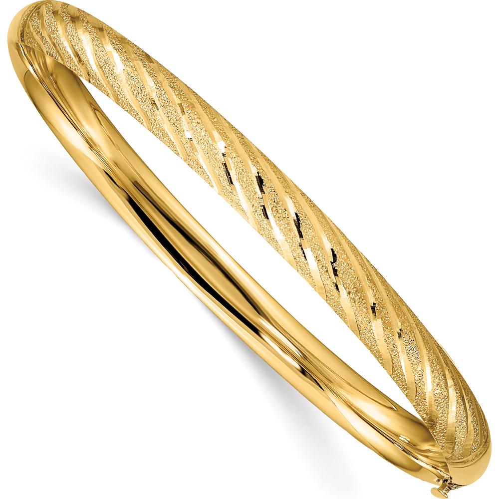 14K Yellow Gold 6.2mm Polished Diamond-Cut Twisted Hinged Oval Bangle Bracelet by Oro Pregiato