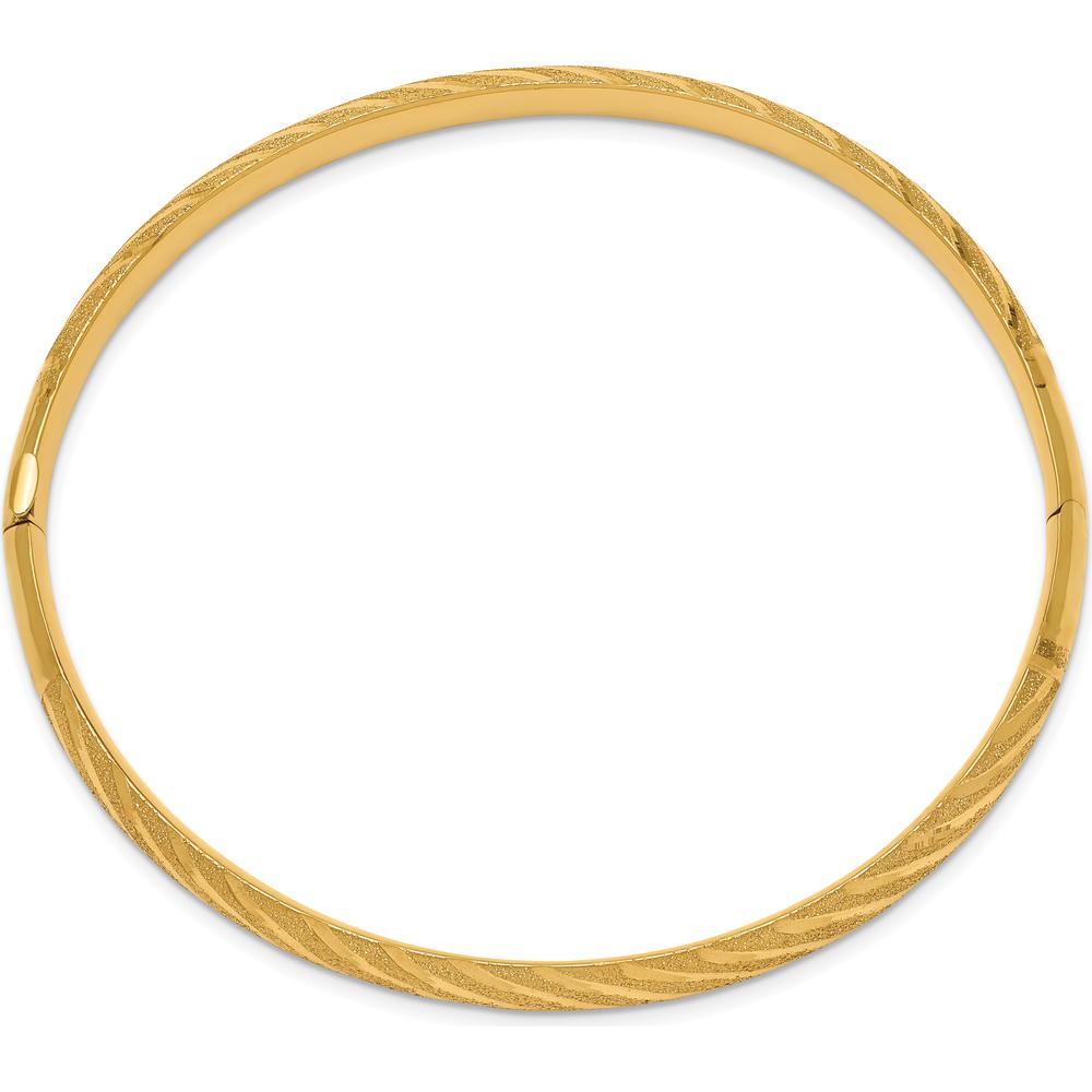 14K Yellow Gold 6.2mm Polished Diamond-Cut Twisted Hinged Oval Bangle Bracelet by Oro Pregiato