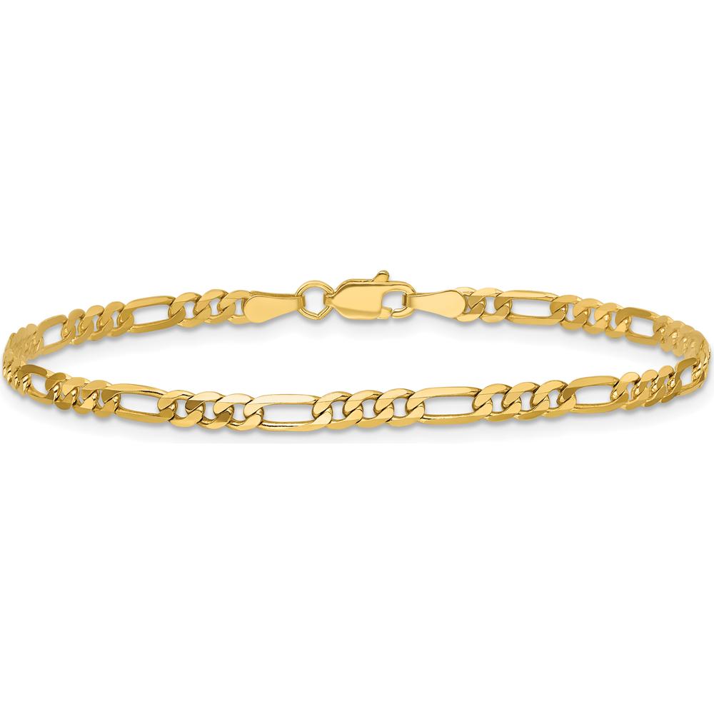 14K Yellow Gold 6" 3mm Flat Figaro Chain Bracelet with Lobster Clasp by Oro Pregiato