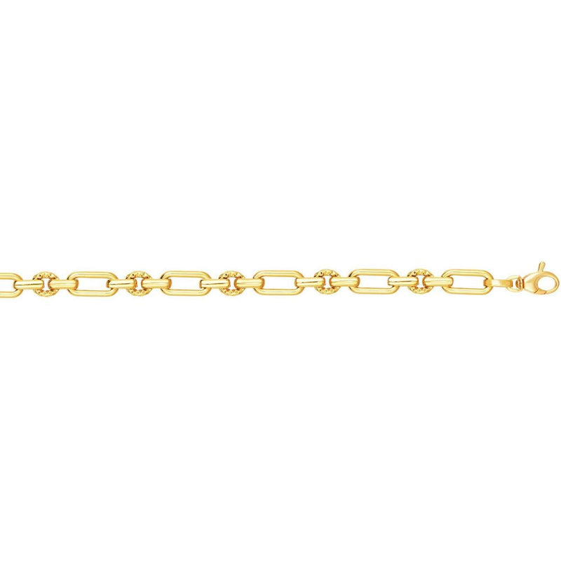 14K Yellow Gold 6.3mm Polished & Diamond Cut Elongated Oval Link Chain - 7.5" by Orozza Fine Jewelry