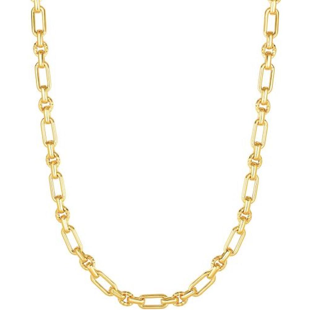 14K Yellow Gold 6.3mm Polished & Diamond Cut Elongated Oval Link Chain Necklace - 18" by Orozza Fine Jewelry