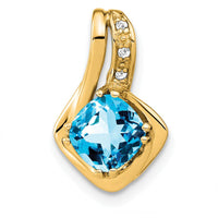 14K Yellow Gold 6.4mm Cushion Swiss Blue Topaz Pendant with Round Diamonds - 1.68 Carat Total Stone Weight by Lumare Gioia